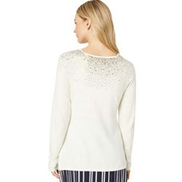 Tommy Bahama Silver Vista Ivory Embellished Sequins Cashmere Wool Sweater - med - Picture 3 of 12